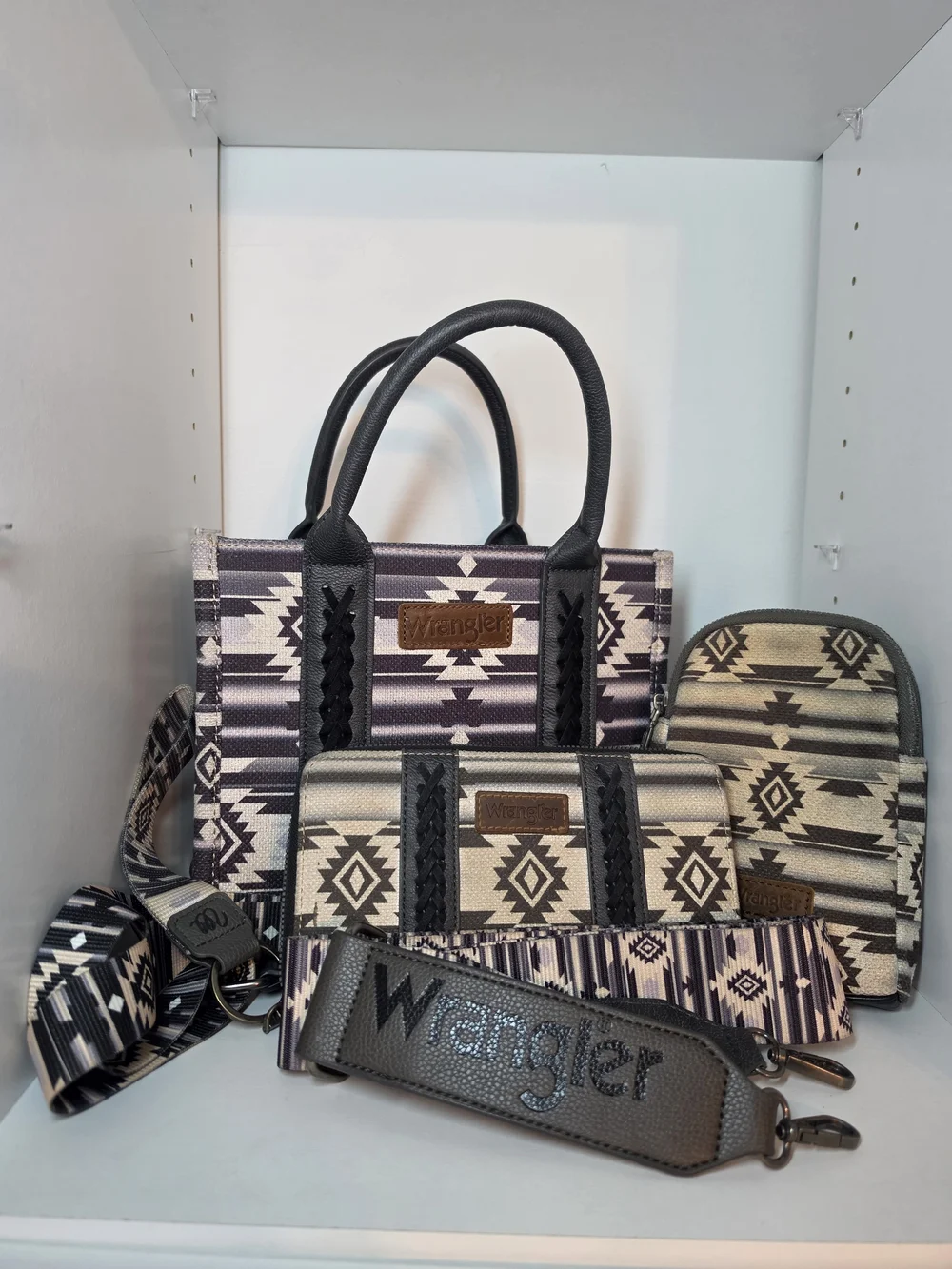 Wrangler Black & Cream Southwestern Tote Set - Picture 1 of 13